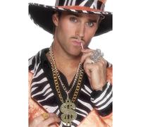 Smiffys Medallón del signo del dólar, grande, dorado, con cadena