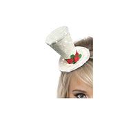 Smiffys Minisombrero de copa, Blanco, con purpurina y diadema