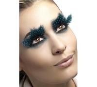 Smiffy's Smiffys Pestañas, de pluma largas con puntos color aqua, contiene pegamento Halloween, Carnaval