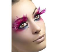 Smiffy's Pestañas rosa con plumas y pegamento Halloween