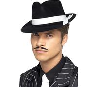 Smiffy's Smiffys Sombrero de Al Capone, negro, con banda, plástico flocado Halloween