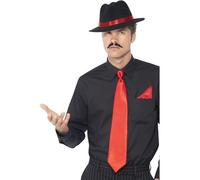 Smiffys Sombrero de fieltro, corbata y pañuelo de gángster, Rojo