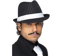 Smiffys Sombrero Trilby Deluxe, negro, raya blanca y banda blanca