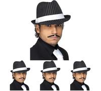 Smiffy's Smiffys Sombrero Trilby Deluxe, negro, raya blanca y banda blanca Halloween, Carnaval (Paquete de 4)
