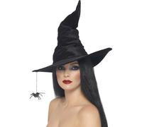Smiffys Sombrero Bruja Halloween Para Dama Elegante Nuevo Con Araña Negro