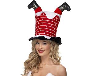 Smiffys Sombrero con Papá Noel atrapado en chimenea, Rojo Halloween, Carnaval