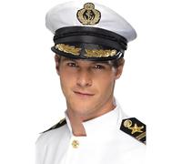 Disfraz Blanco Adulto Yate Barco Captain Hat Azul Marino Tapa Marinero Sombrero