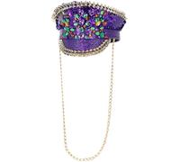Smiffys Sombrero de capitán Fever Deluxe con adornos de lentejuelas, morado, con cadena