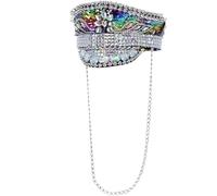 Smiffys Sombrero de capitán Fever Deluxe con adornos de lentejuelas, multicolor, con cadena