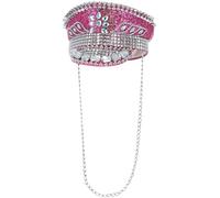 Smiffys Sombrero de capitán Fever Deluxe con adornos de lentejuelas, rosa intenso, con cadena