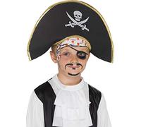 Smiffys Sombrero de capitán pirata, Negro, con calavera y huesos cruzados, la tarjeta de visualización