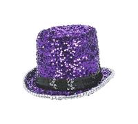 Smiffys Sombrero de copa Fever Deluxe de fieltro con lentejuelas, morado, Borde interior elástico y ala con lentejuelas