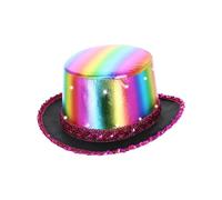 Smiffys Sombrero de copa metalizado con luz LED, multicolor, Borde interior elástico y ala con lentejuelas