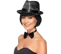 Smiffys Sombrero de fieltro con lentejuelas, Negro