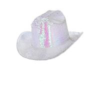 Smiffys Sombrero de vaquera Fever Deluxe con lentejuelas, blanco iridiscente