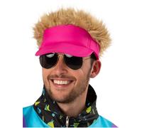 Smiffys Sombrero de visera rosa neón con pelo adjunto, accesorio de disfraz para adultos, estilo retro de los años 80 con peluca rubia con púas integrada, perfecto para festivales, despedidas de
