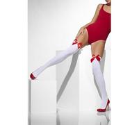 Smiffys Sostén opaco, blanco con lazos rojos, medias para fiebre, accesorios de vestir para fiebre