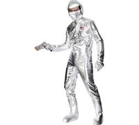 Smiffys Disfraz de astronauta, plateado, con enterizo, capucha, guantes y cubrebotas Halloween, Carnaval