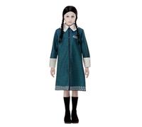 Smiffys The Addams Family Wednesday Costume for Kids, Blue Dress with Skull Pattern and Black Wig, Officially Licensed Wednesday Addams Costume, Ideal for Halloween Parties