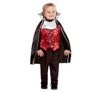 Smiffys Disfraz de vampiro para niño pequeño, Rojo, con camiseta, pantalón y capa Halloween, Carnaval