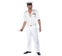 Smiffys Top Gun Captain Costume, White with Shirt, Trousers & Hat, Officially Licensed Top Gun Fancy Dress, Adult Dress Up Costumes