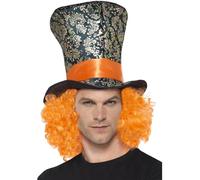 Sombrero Negro Multi Con Cabello Naranja Accesorio De Disfraz Para Adultos
