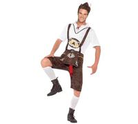 Smiffys Traje de Brad Wurst, Con Pantalones de Cuero, Camisa y Sombrero Halloween, Carnaval