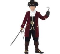 Smiffys Traje de Capitán Pirata de Lujo, Negro, con Chaqueta, Falso Chaleco, Pantalones, Pañuelo de Cuello y Sombrero Halloween, Carnaval