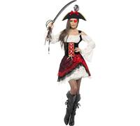 Smiffy's Traje de dama pirata glamurosa – vestido y sombrero para Halloween – Rojo Talla L