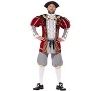 Smiffys Traje de Lujo de Enrique VIII, Roso, Con Chaqueta y Pantalones Halloween, Carnaval