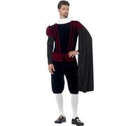 Smiffys Traje de Lujo del Señor Tudor, Top, Pantalones, Capa y Collarín Halloween, Carnaval