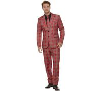 Smiffys Traje de tela escocesa, Rojo, con chaqueta, pantalón y corbata