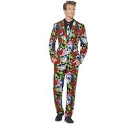 Smiffys Traje del Día de Muertos, Multicolor, con chaqueta, pantalón y corbata Halloween, Carnaval