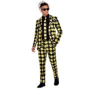 Smiffys Traje divertido con emojis de cara sonriente, Amarillo y negro, Chaqueta, pantalón y corbata