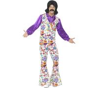 Smiffys Traje hippie buena onda años 60, multicolor, con chaleco, camisa y pantalones acampanados Halloween, Carnaval