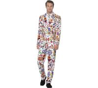 Smiffys Traje marchoso, Multicolor, con chaqueta, pantalón y corbata Halloween, Carnaval
