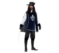 Smiffys Traje Masculino de Mosquetero, Azul marino, con Top, Sombrero, Guantes, Cubrebotas, Barba y Bigote
