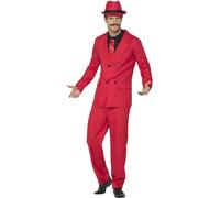 Smiffys Traje Zoot, rojo, con chaqueta, pantalones bombachos, sombrero, camisa y corbata figuradas Halloween