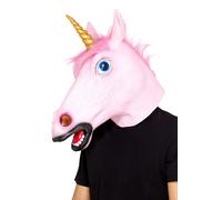 Smiffys Máscara de Unicornio de Látex, Rosa, Envuelve la Cabeza Halloween, Carnaval