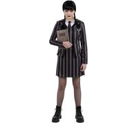 Smiffys Uniforme escolar gótico, raya negra, vestido de peto con chaqueta de punto, camisa y corbata