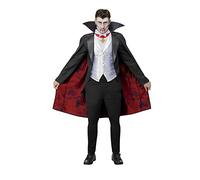 Smiffys Disfraz de Drácula, Universal Monsters, Chaqueta con falso chaleco y top, capa y medallón Halloween