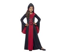 Smiffys Disfraz de vampiresa, Rojo y negro, con vestido y capucha, lazada Halloween, Carnaval