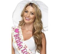 Smiffys Velo de despedida de soltera, blanco, con diadema Halloween, Carnaval