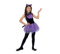 Smiffys Vestido tutú gato, Negro & Morado, con vestido y diadema Halloween