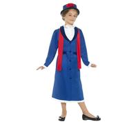 Smiffys Disfraz de niñera época victoriana, azul, con vestido, sombrero y bufanda