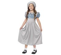 Smiffys Disfraz de colegiala victoriana, Gris, con vestido y sombrero Halloween, Carnaval
