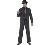 Smiffys Disfraz de jefe gánster vintage, con chaqueta, corbata, chaleco y pechera de camisa, pantalones