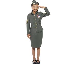 Smiffys WW2 Army Girl Costume, Khaki Green (Size L)