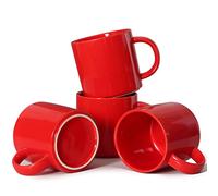 Smilatte Tazas de café apilables de 12 onzas para fiesta de oficina, taza de cerámica M101 para niños, niñas, amantes, mujeres y hombres, juego de 4, color rojo