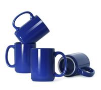 Smilatte Tazas de café de porcelana de 450 ml, taza clásica de cerámica en blanco con asa grande para té, café con leche, capuchino, juego de 4, color azul